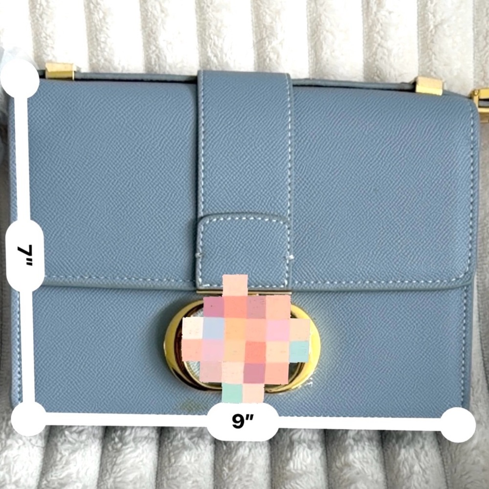 Light Blue Structured Crossbody Bag with Gold Hardware - Picture 2 of 6